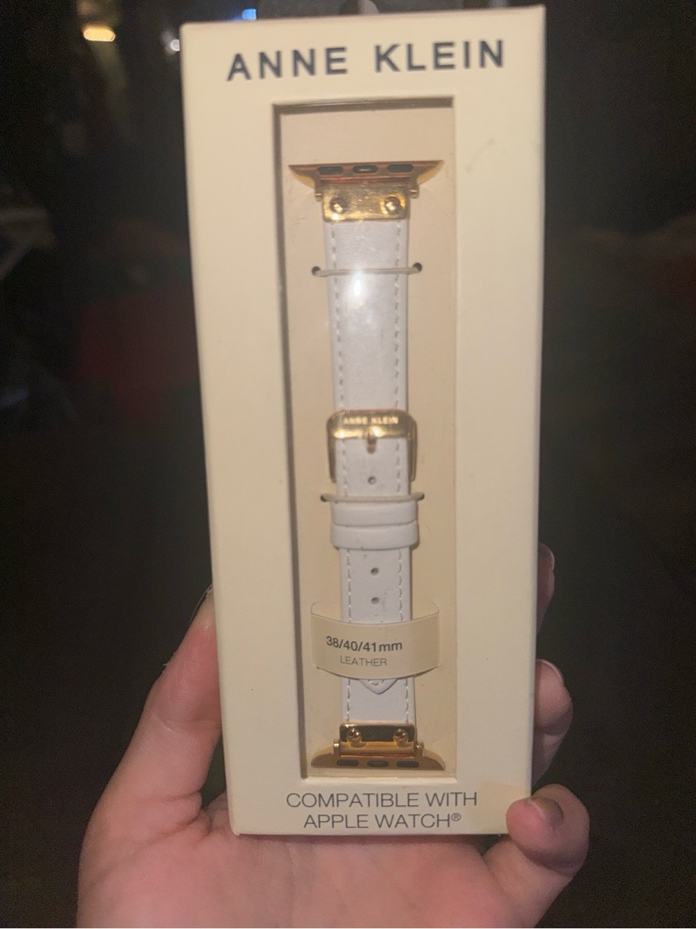 Anne Klein Apple Watch Band 38/40/41mm White Leather Gold Tone NEW